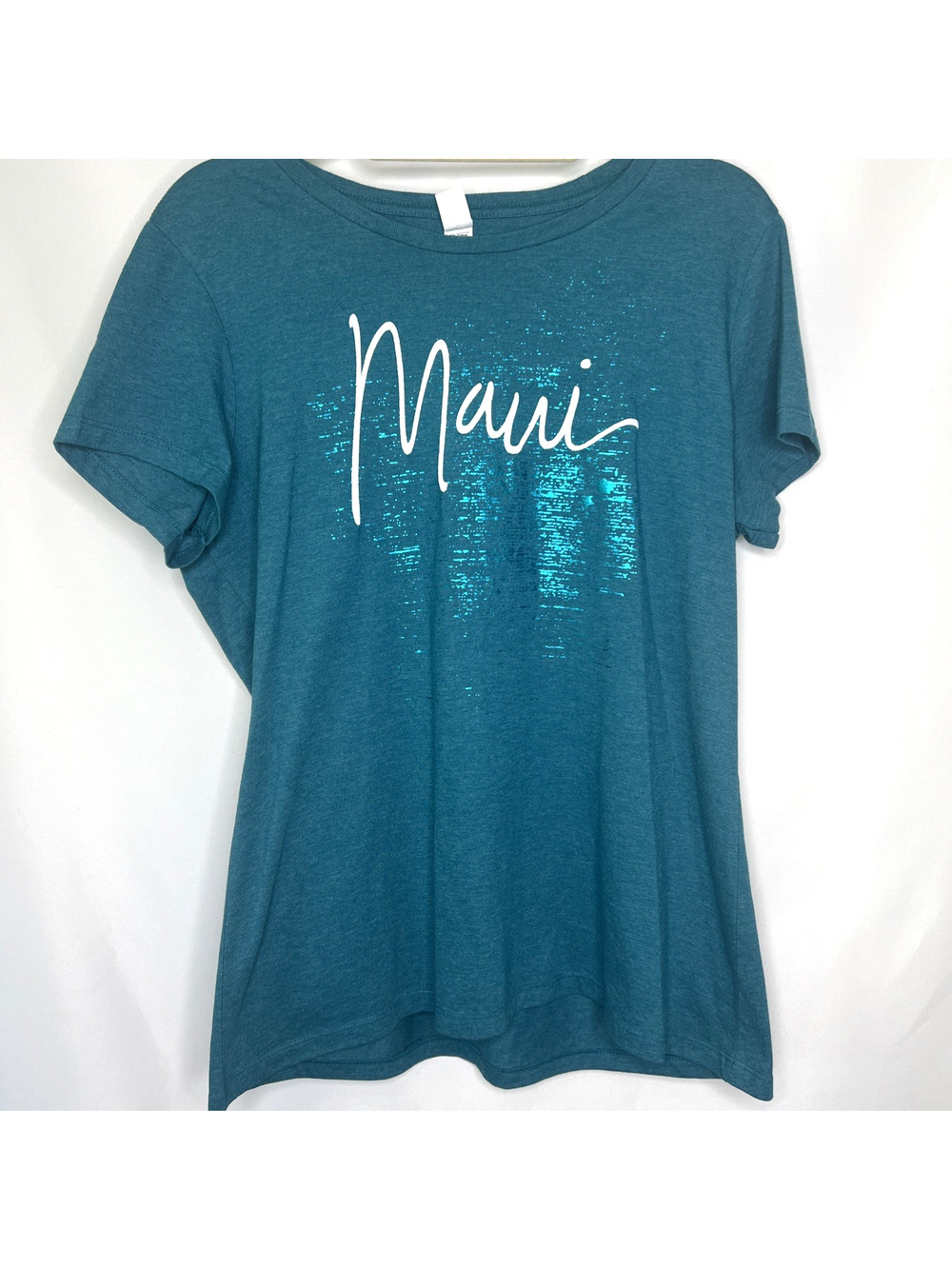 Maui Hawaii Womens XL Turquoise Sparkle Short Sleeve Shirt